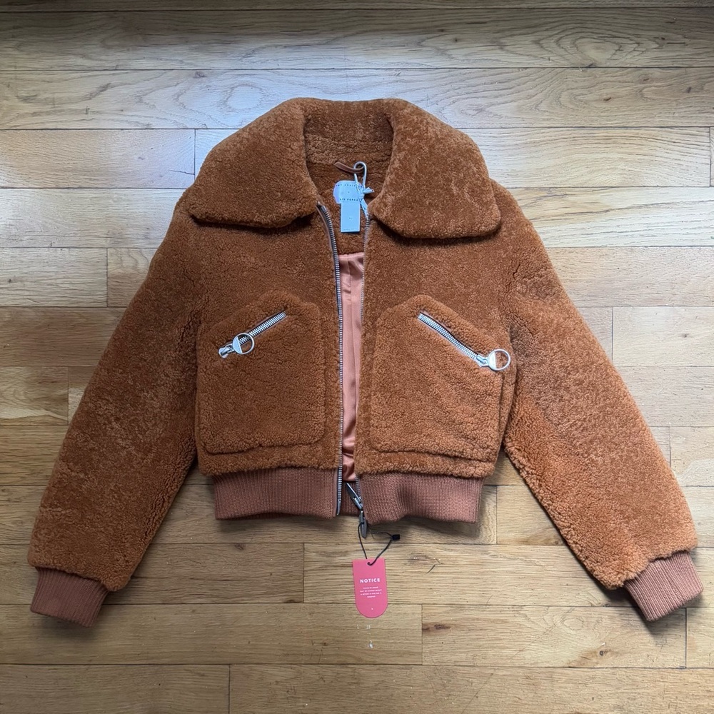 NWT The Arrivals + Liz Perez ‘Kala’ shearling teddy coat, rust (size: XS) - Picture 4 of 12